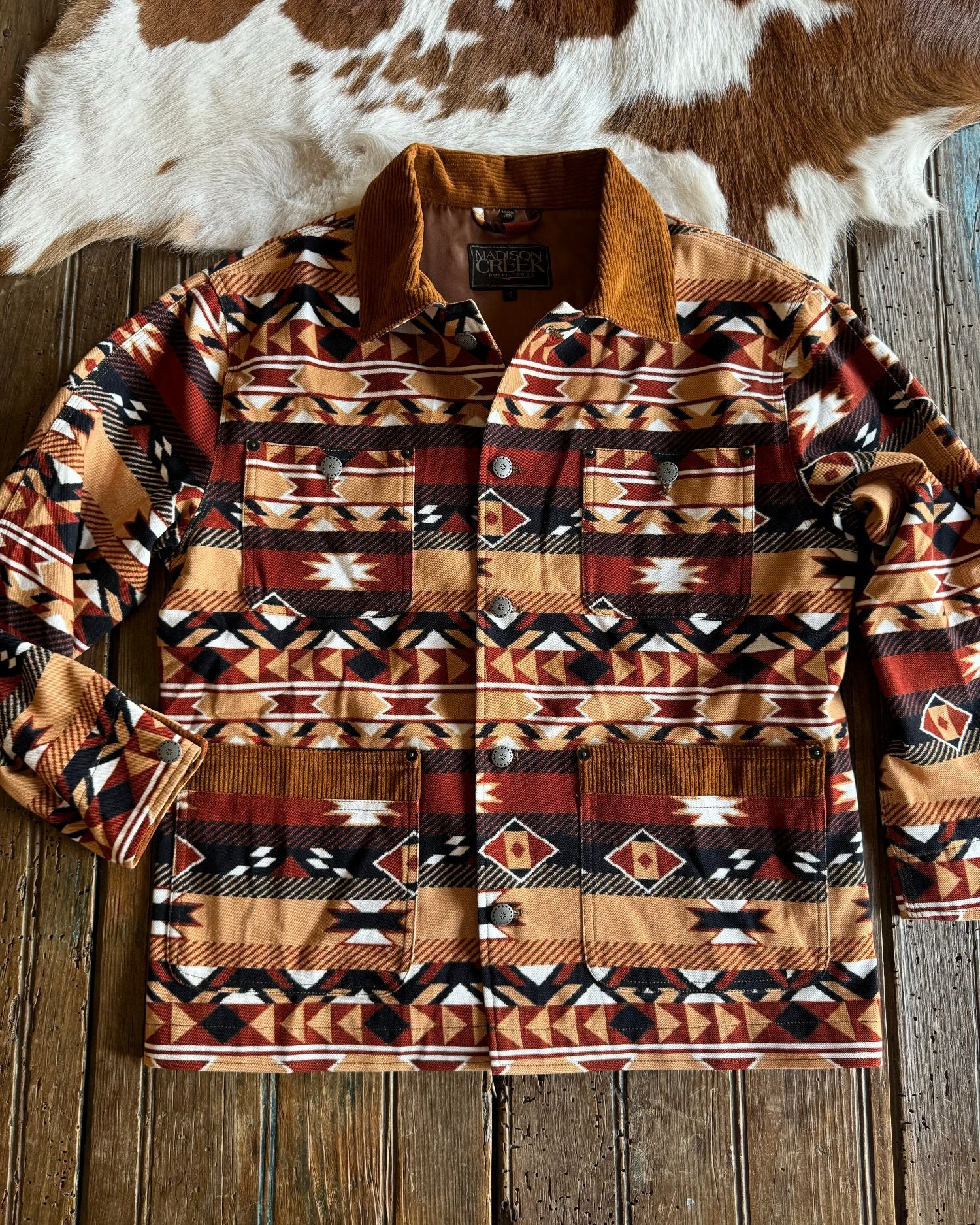 Rio Corduroy Collared Barn Coat (Tan Aztec)