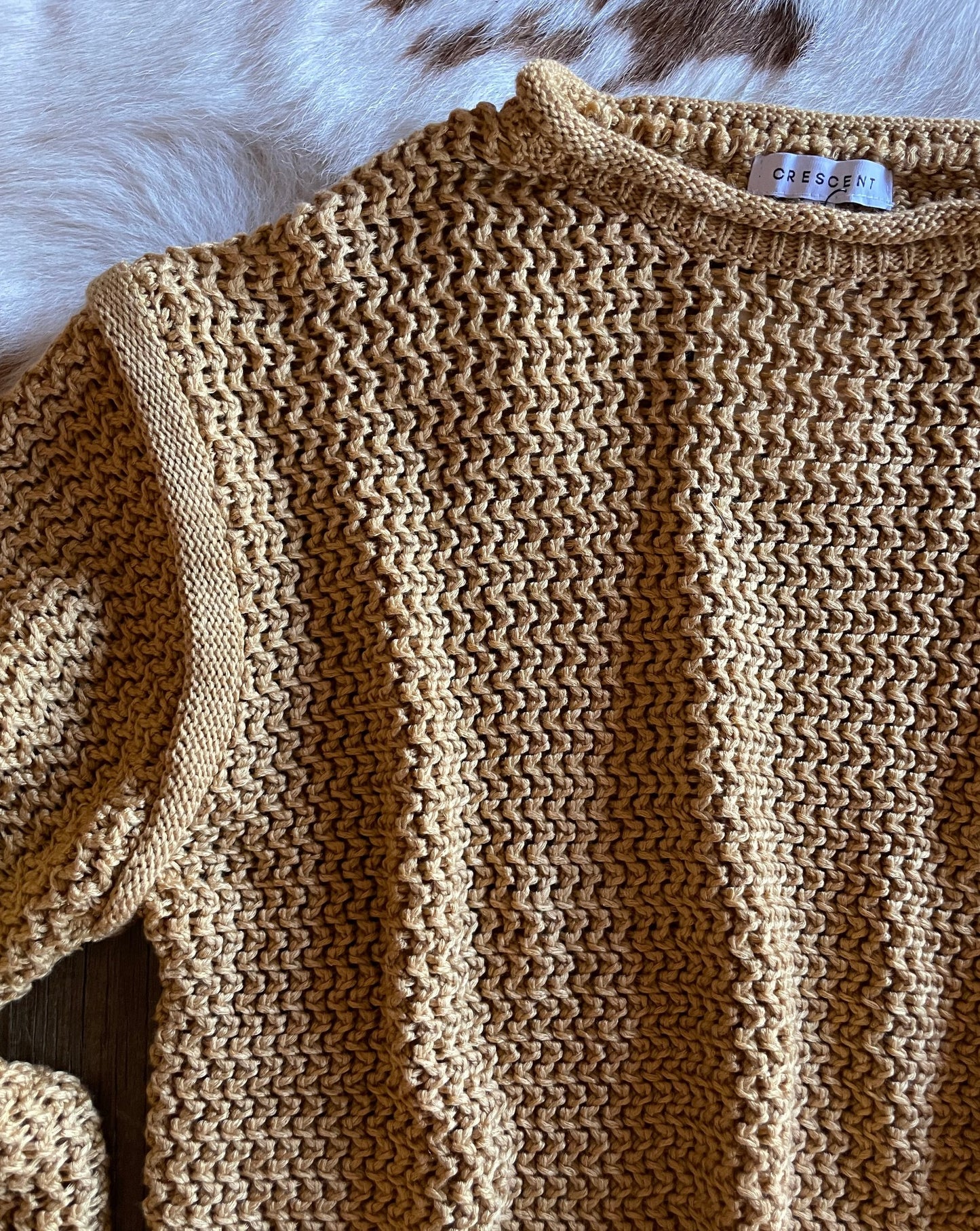 close up of salma open weave pullover
