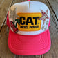 Front view of cats & cherries trucker hat