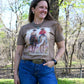 Good Ol Days Tee on model with wooded background 