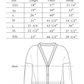 Measurement chart for Diana Cardigan with size chart and diagram of cardigan