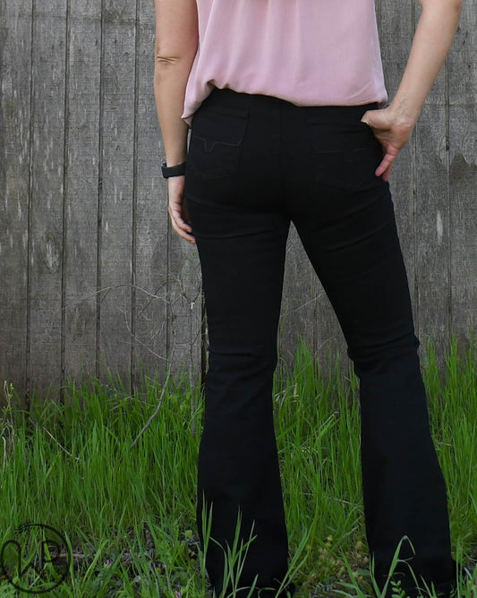 Kimes Jennifer High Rise Flare Jeans in black on model