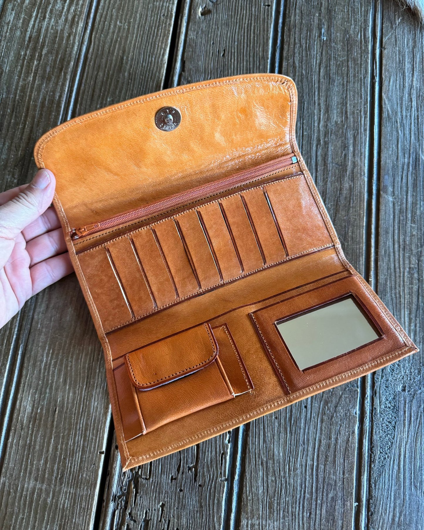 Tan Rose Leather Wallet Interior