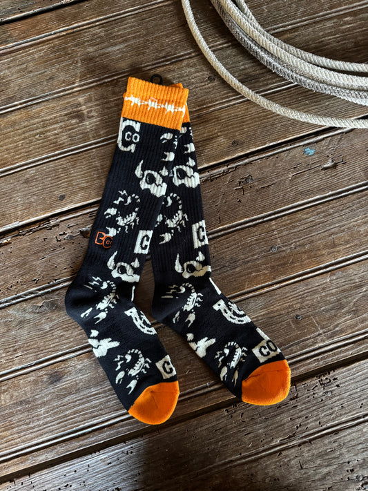 Bad Cowgirl Co. CO Branded Performance Boot Socks - Black/Orange