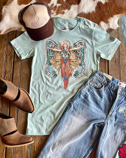 Flat lay of Cowgirl Fly Tee