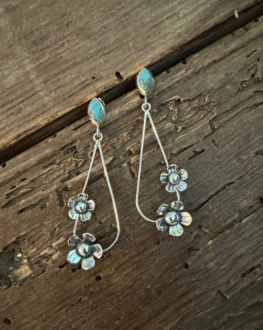 Turquoise Flower Teardrop Earring