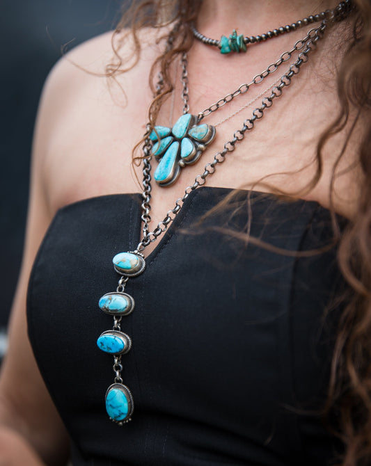 4 stone Blue Ridge Turquoise Lariat Necklace