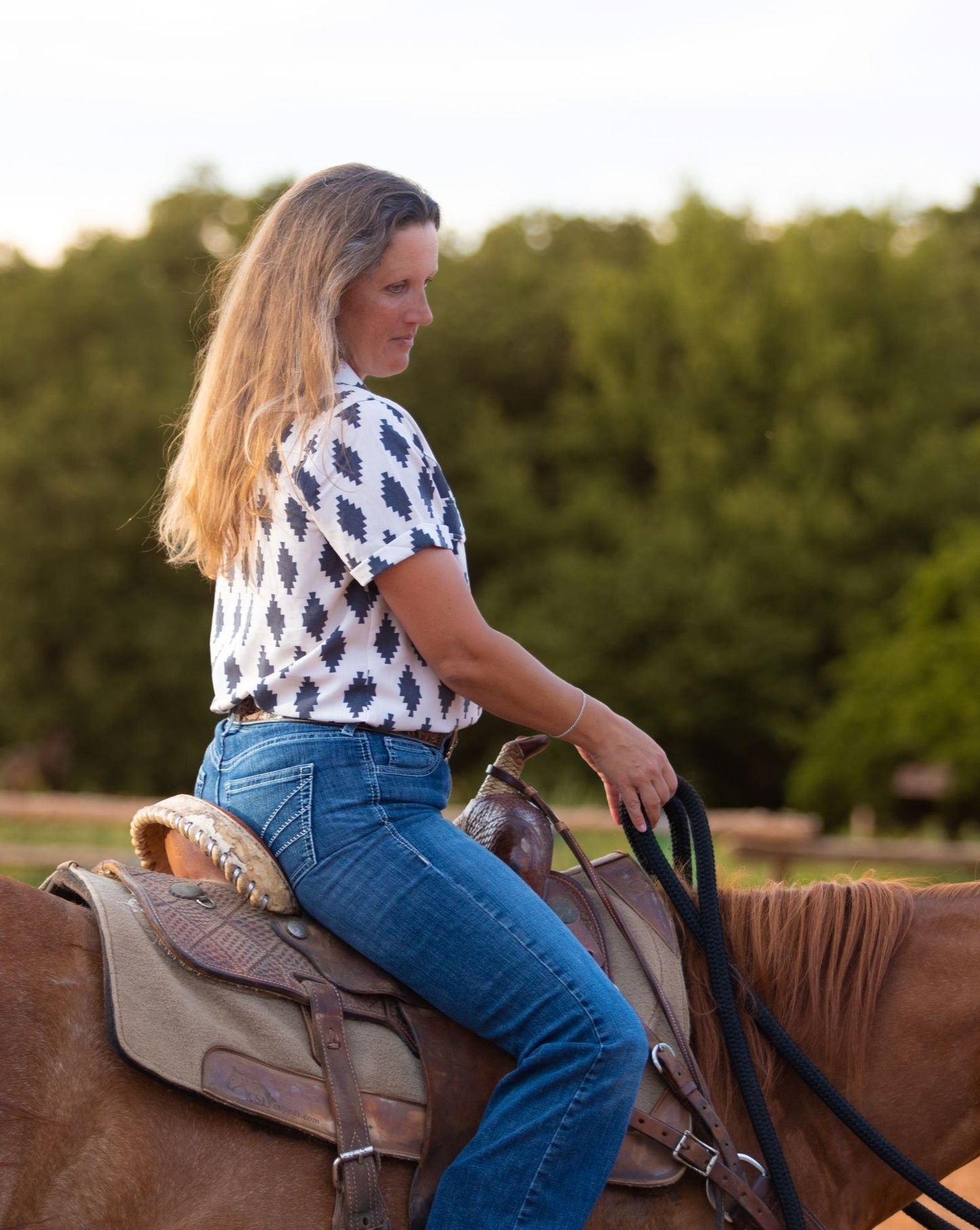 Corrales Pearl Snap Shirt on model