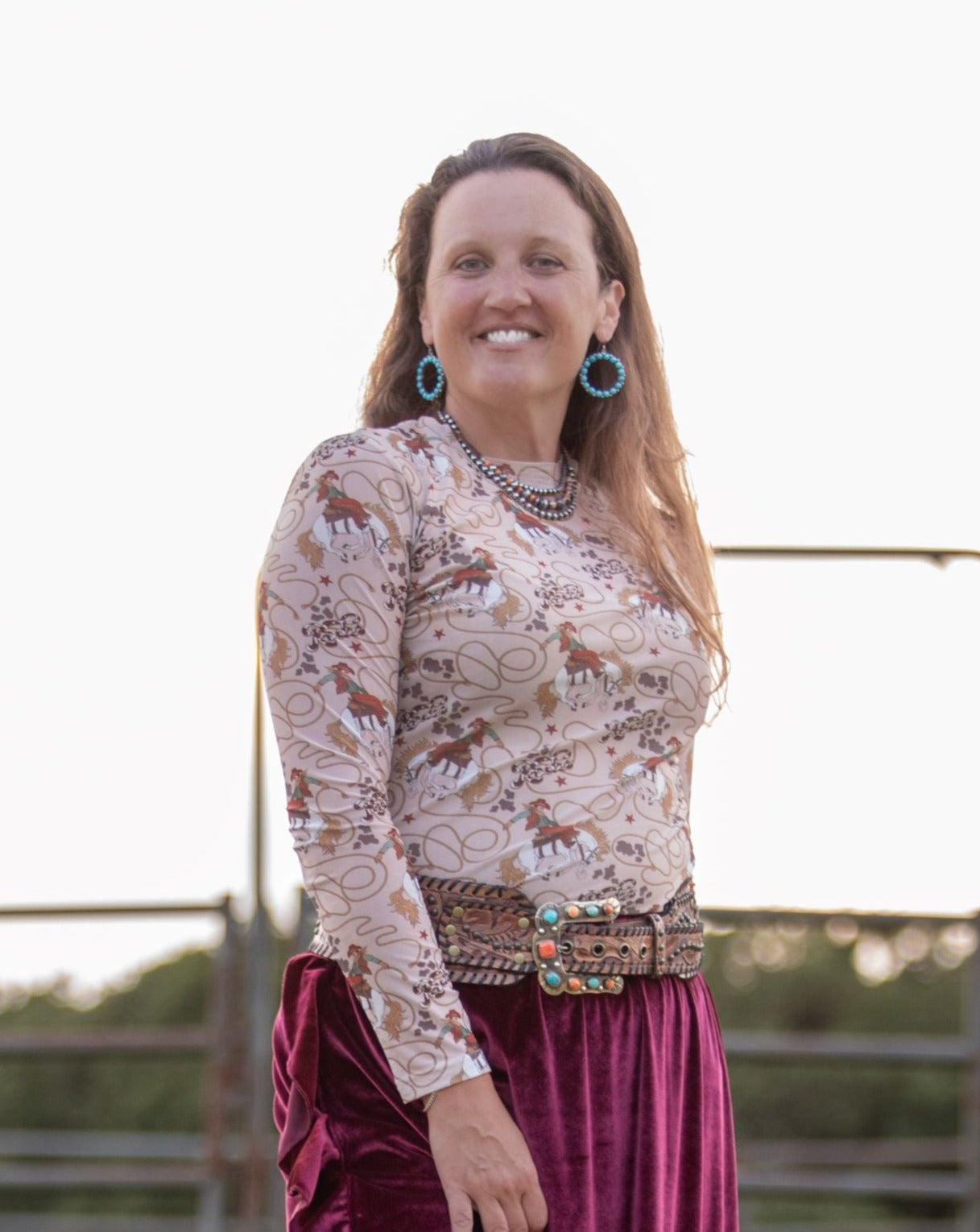 Rodeo Long Sleeved Mesh Top on model