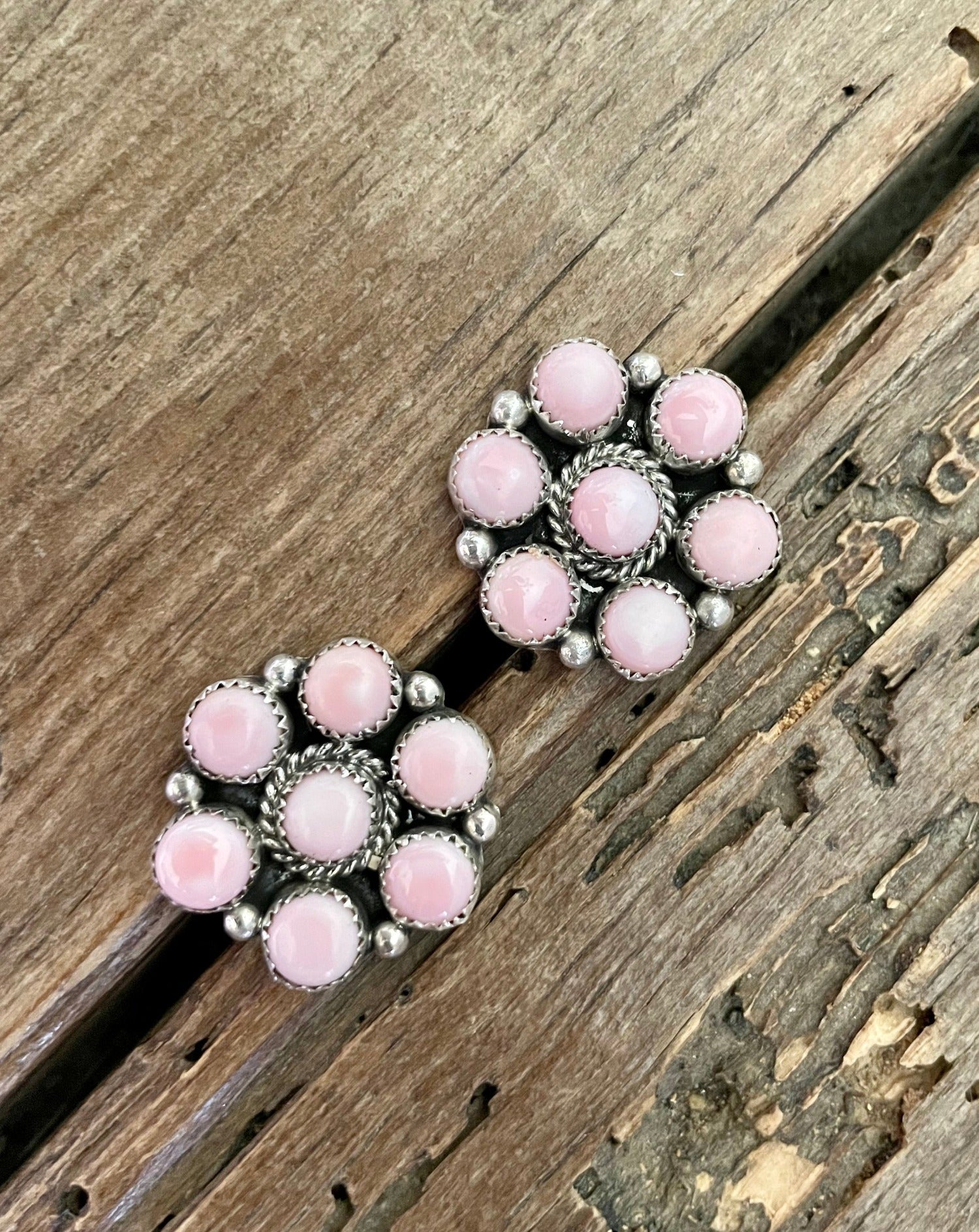 Pink Conch Cluster Earrings