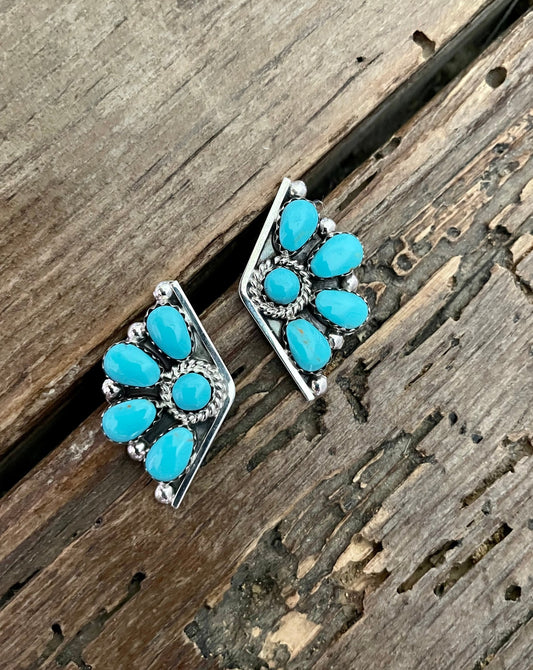 Kingman turquoise half cluster earrings