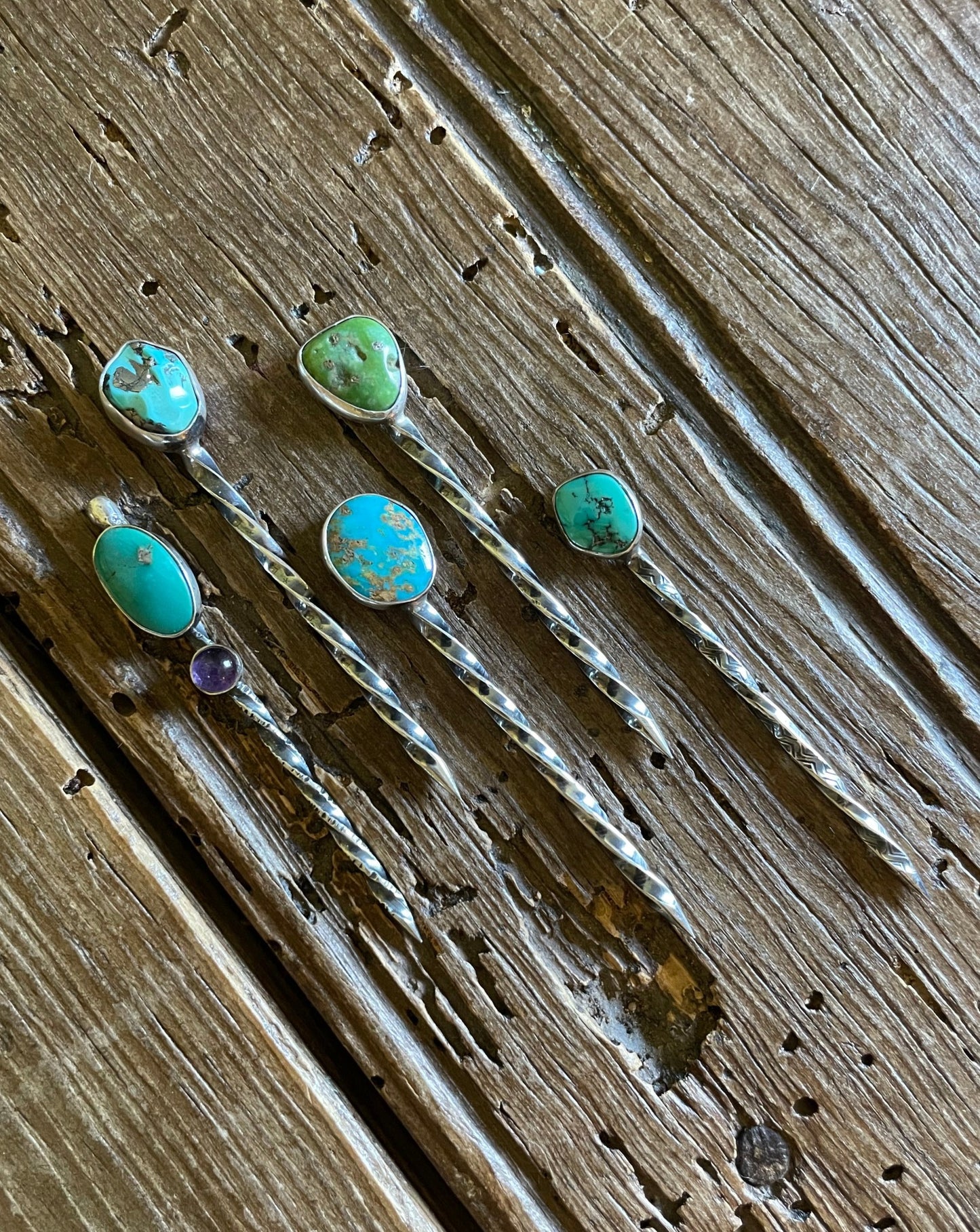 Double Stone Sterling Silver Toothpick (Campitos Turquoise with Amethyst)