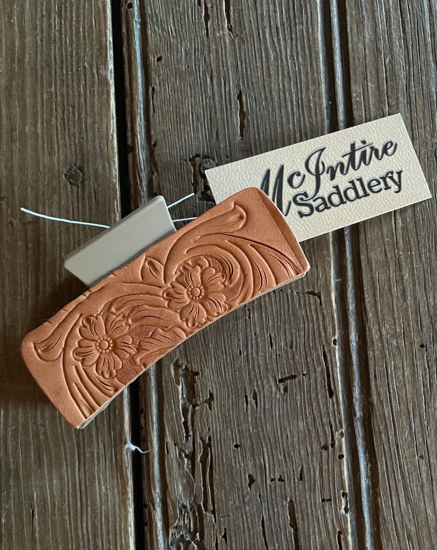 Natural Tooled Leather Hair Clip
