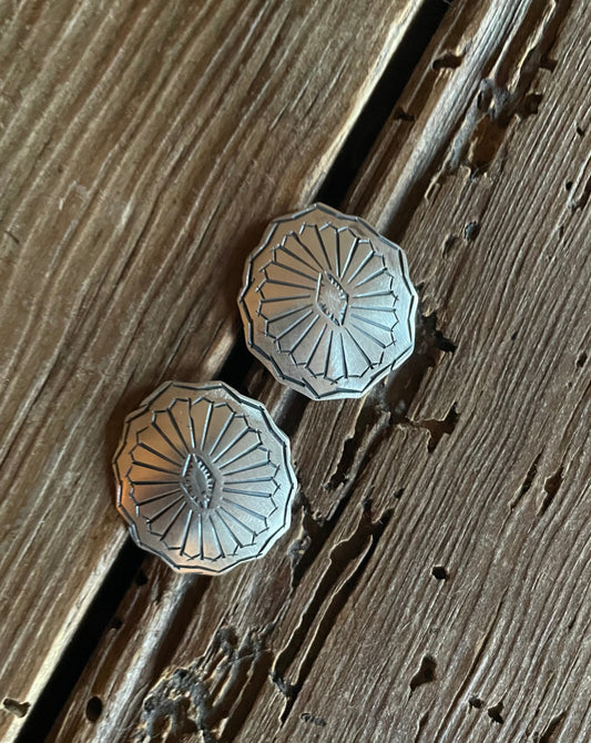 sterling silver engraved concho stud earrings