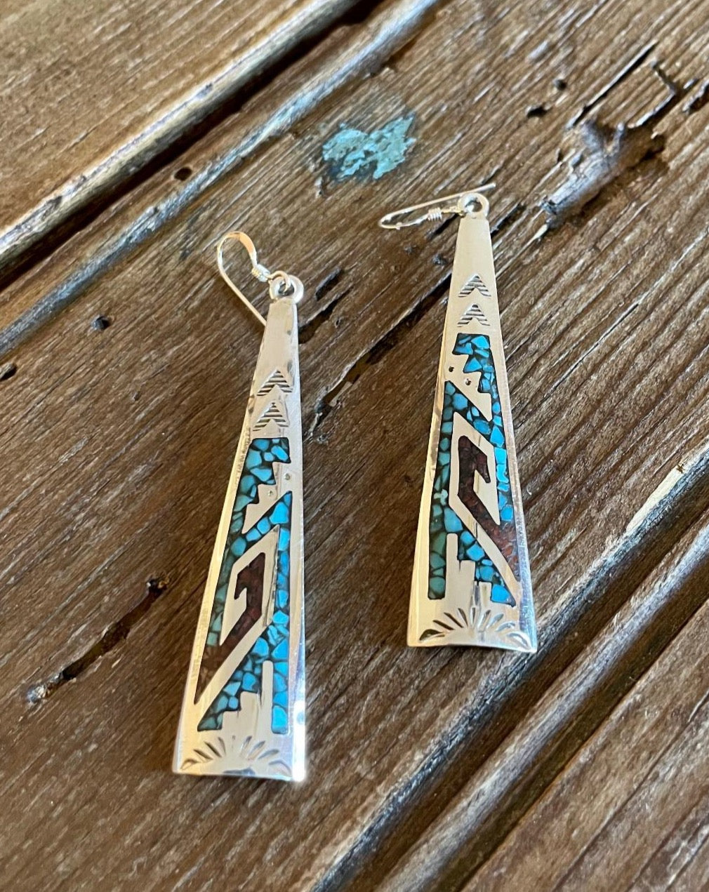 Turquoise and Coral Silver Earrings