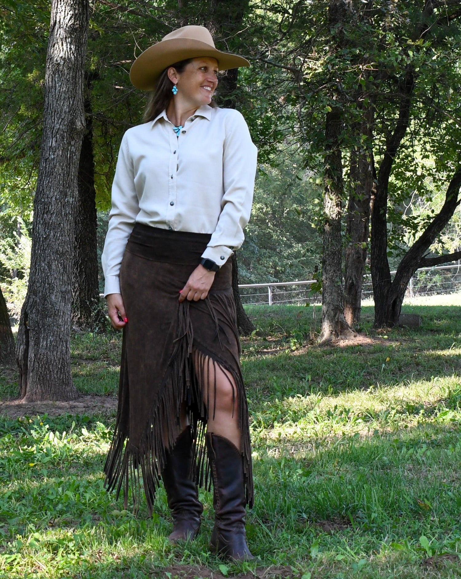 Urban Cowgirl Plaid Shirt and Coated Denim Skirt  Meagans Moda
