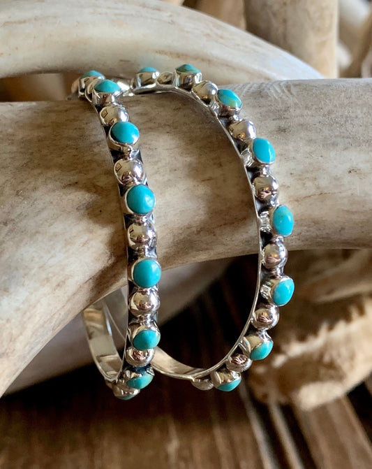 Small Turquoise Ball Hoops - Wild Plains