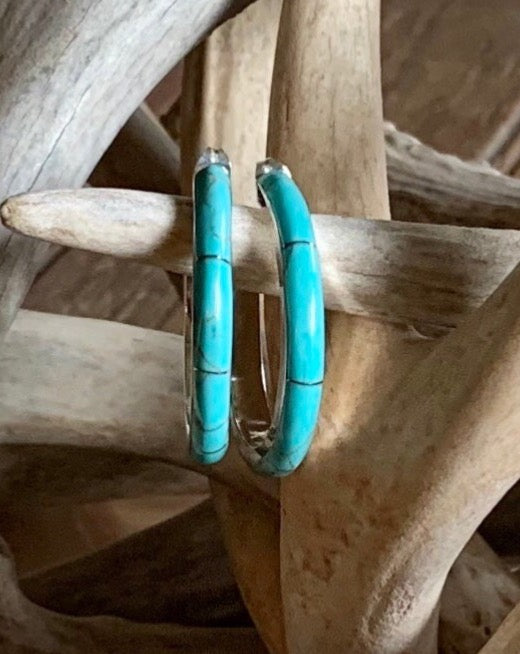 Medium Turquoise Inlay Hoops