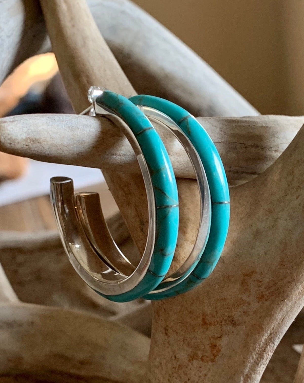 Medium Turquoise Inlay Hoops