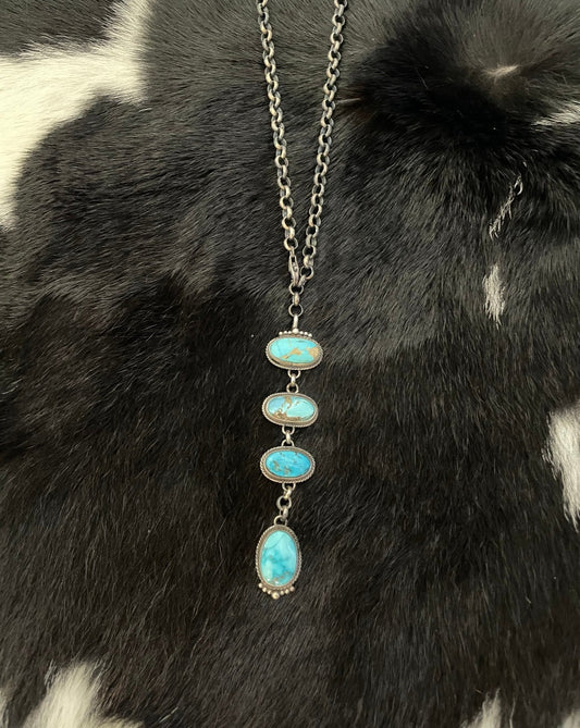 4 Stone Blue Ridge Turquoise Lariat Necklace