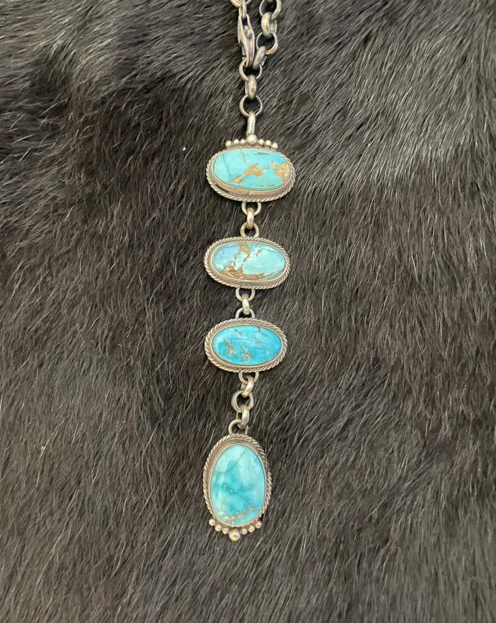 4 Stone Blue Ridge Turquoise Lariat Necklace
