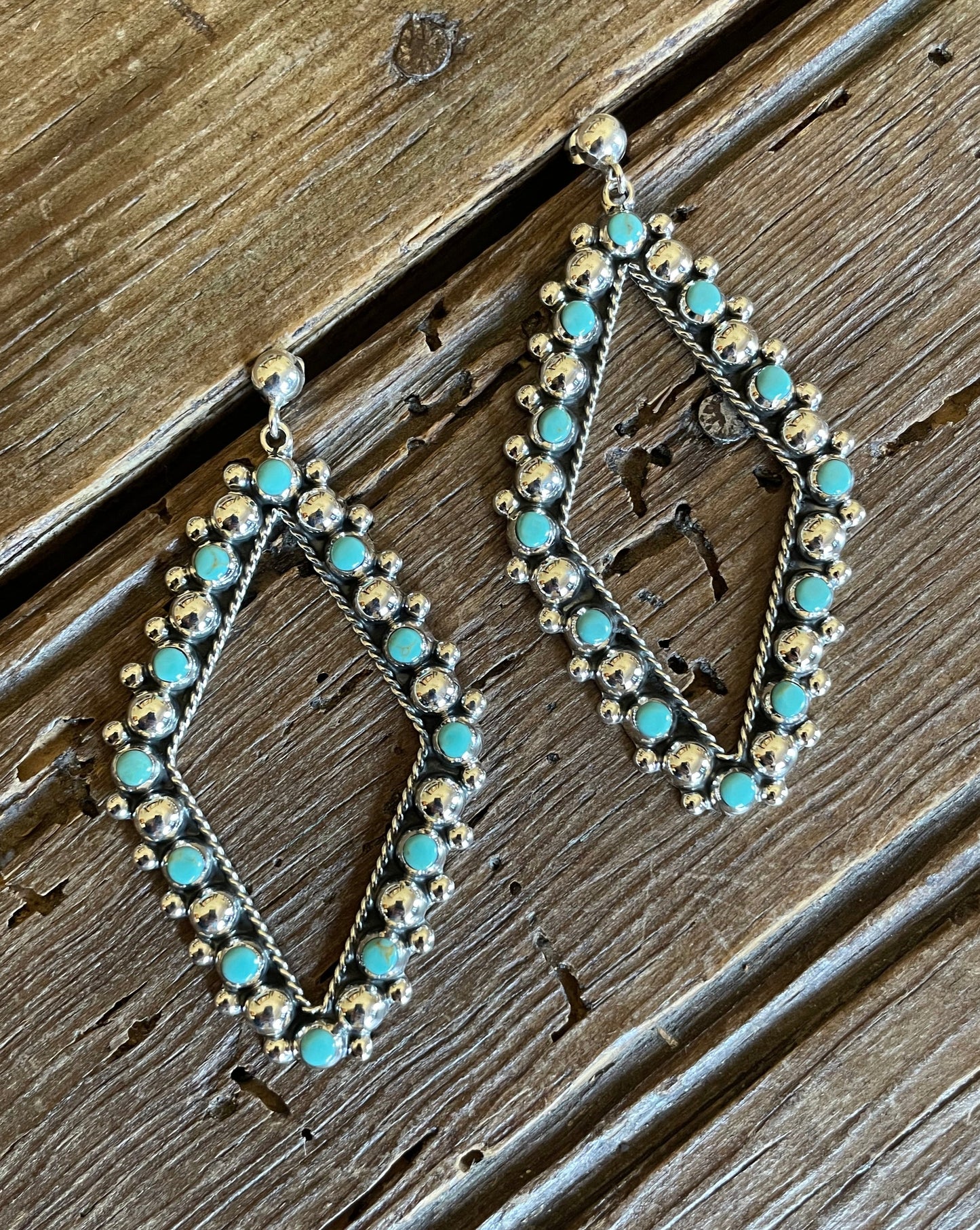 Turquoise and Sterling Diamond Earrings