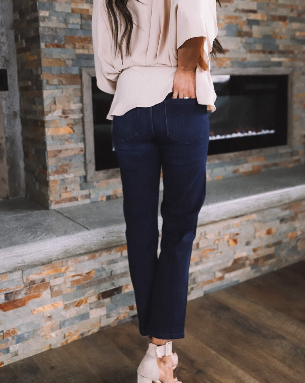 Back view of High Rise Ankle Length Straight Leg Jeans