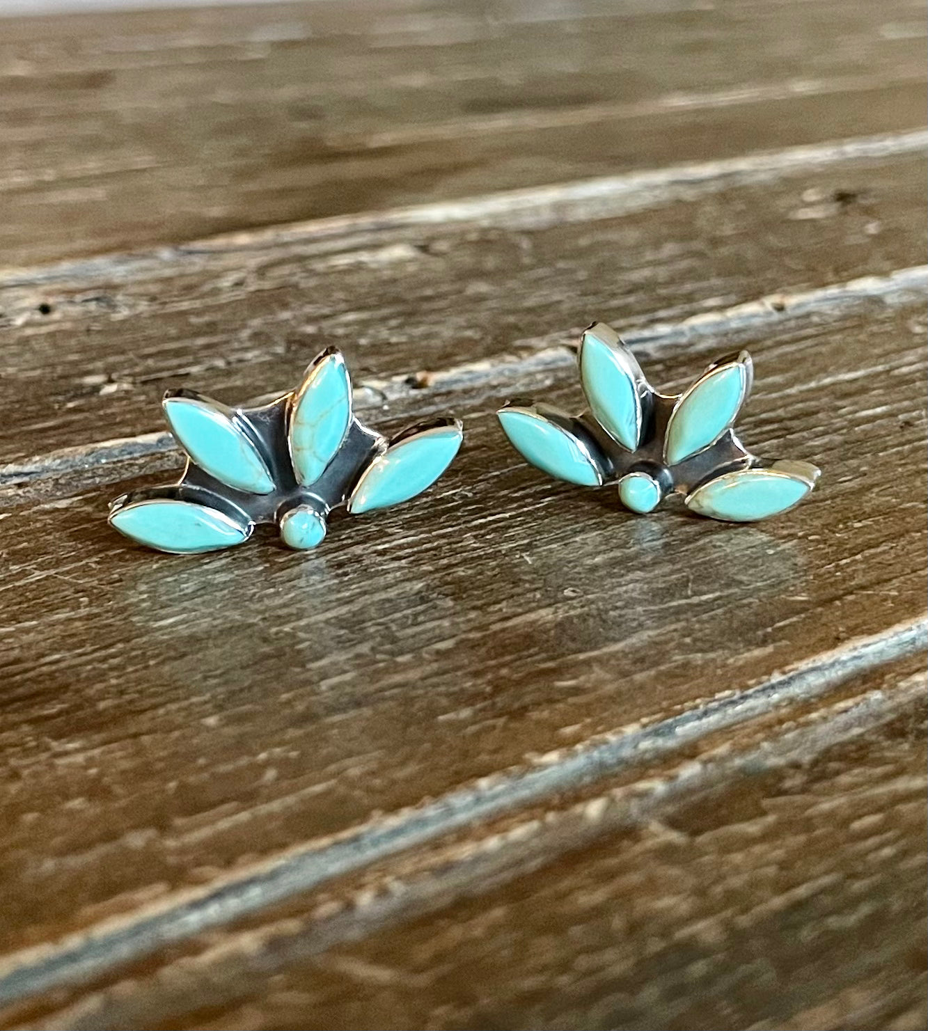 Turquoise Half Flower Stud Earrings